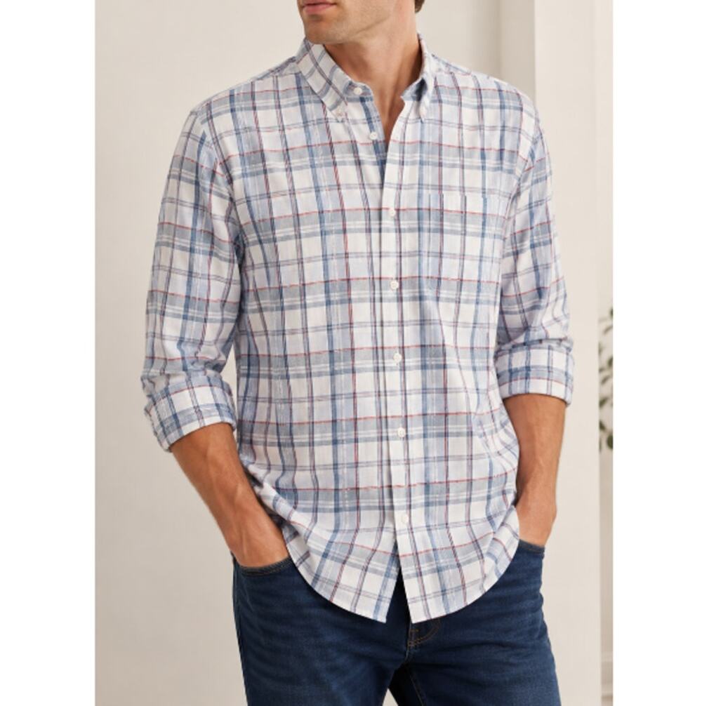 Duck Head Men's Blue Red Carson Plaid Button Down Long Sleeve Shirt Size M